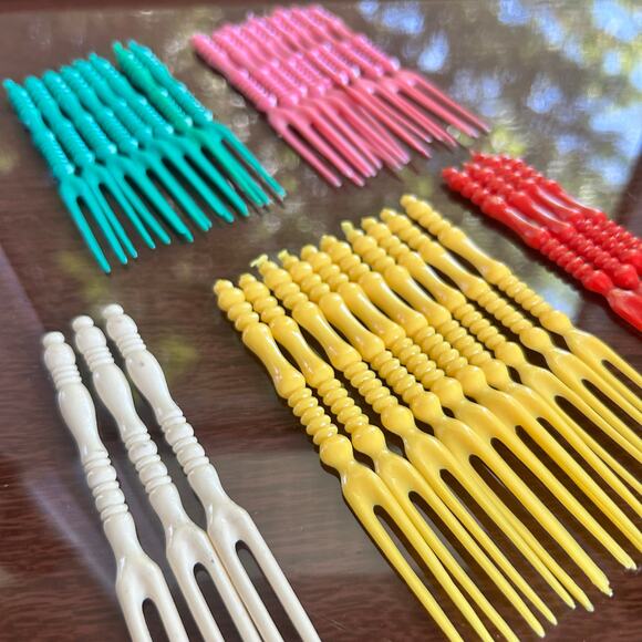 Vintage Colorful Celluloid Appetizer Party Forks Set of 24 - Picture 2 of 7